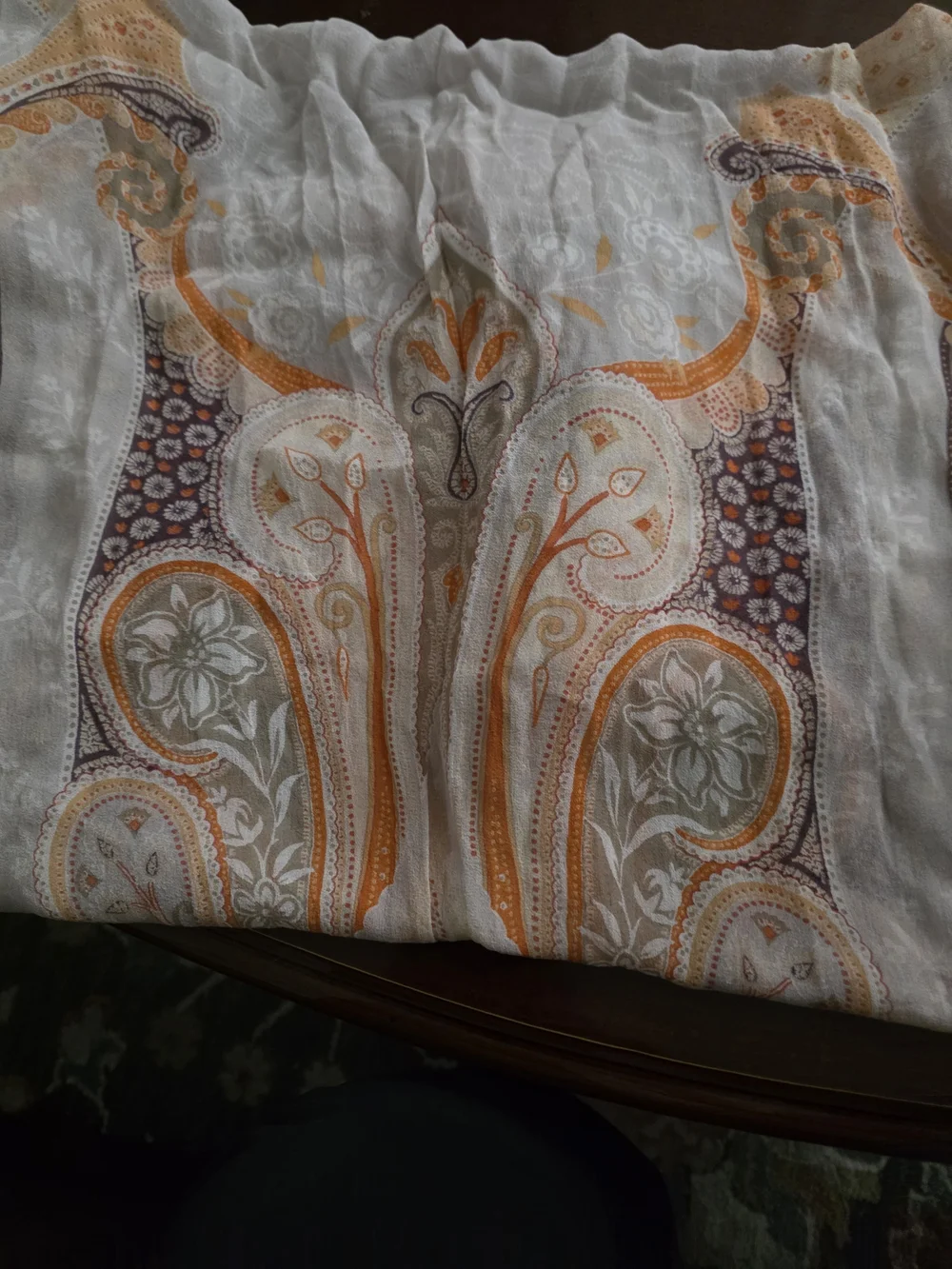 Etro Paisley Silk Scarf in Orange and Cream
